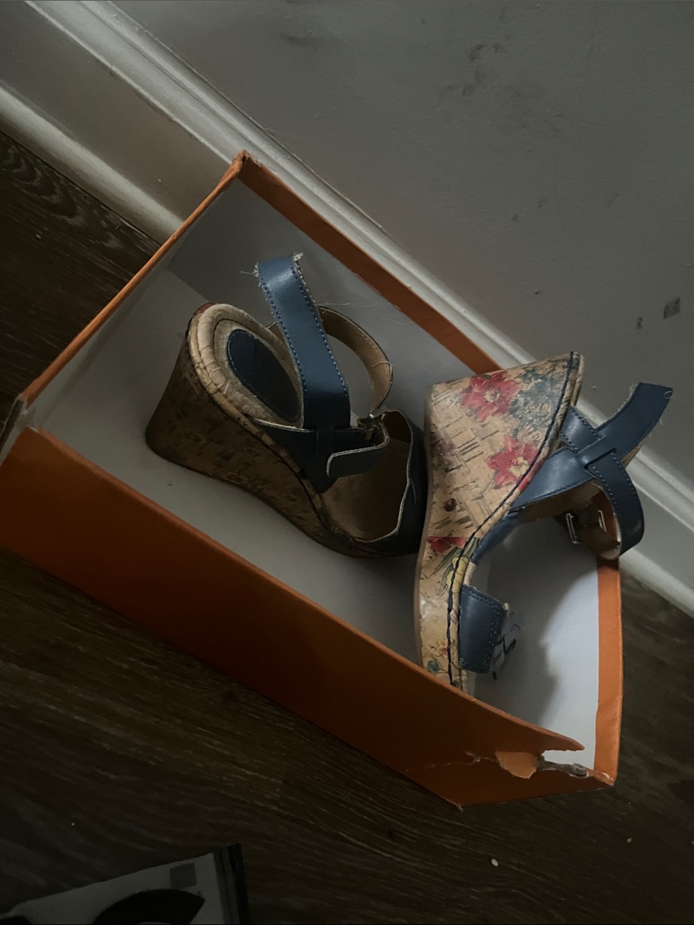 Nine West Blue Floral Cork Wedge Sandals for Kids